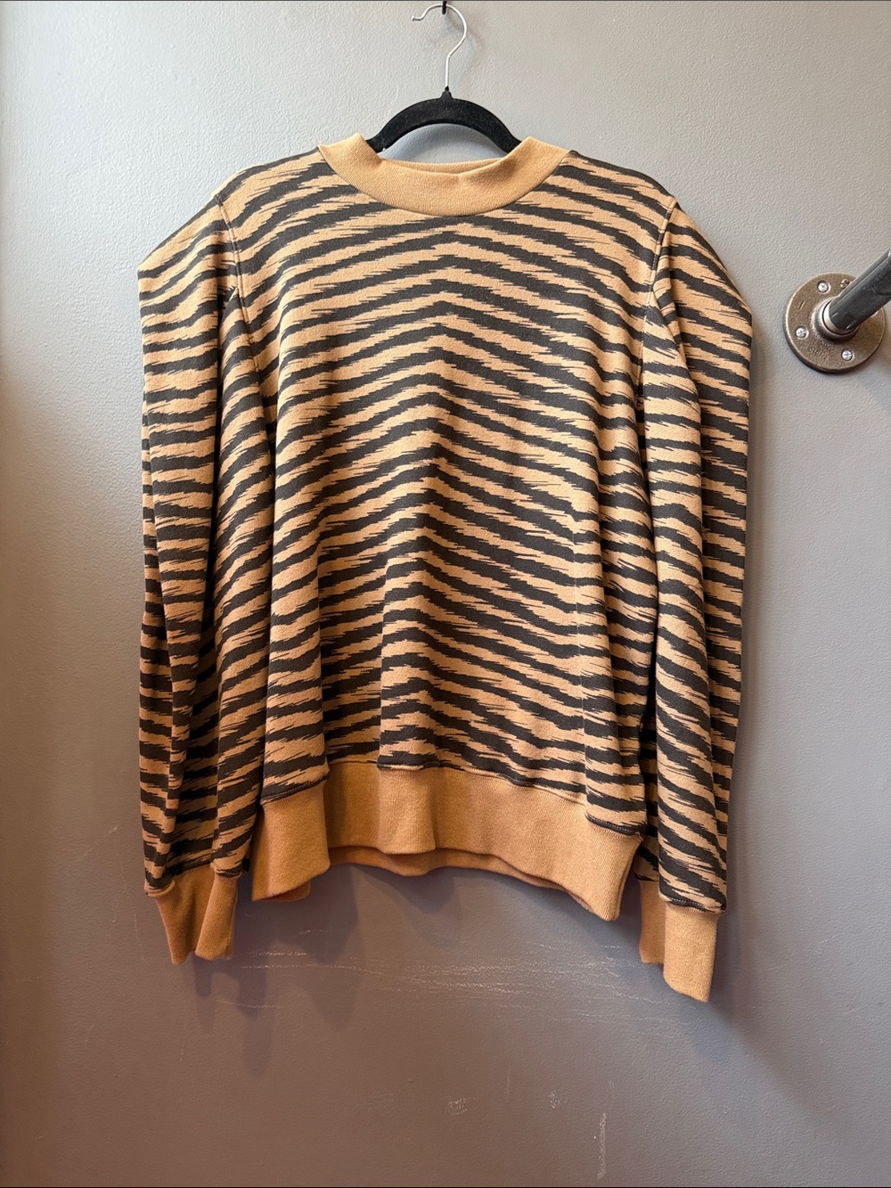 Agolde Tiger-Stripe Crewneck Sweater in Tan & Black